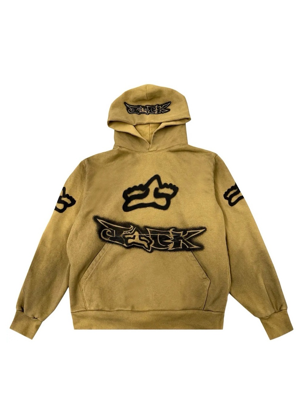 Men's Crewneck Hoodie in Distressed Tan with Black Graphic